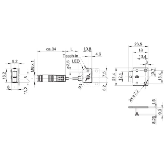 Cellule Barrage (R) NPN P=2m Teach-in LO Plast. Axial / M08 4P+C0.2m-Lire la description