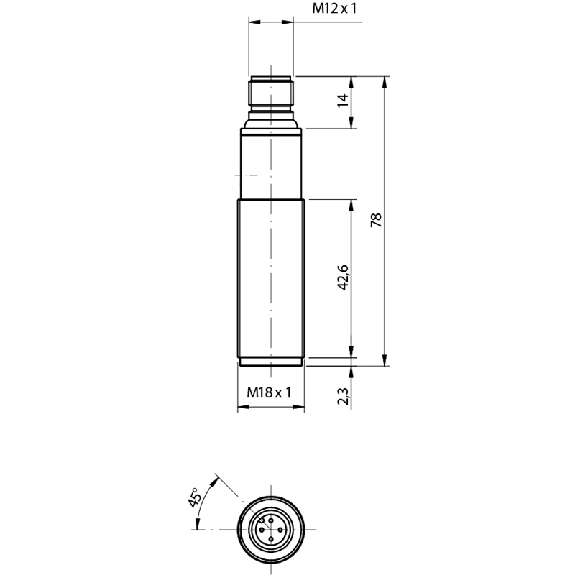 Cellule Bar. reflex M18 PNP P=4m LR LO Métal Axial / M12 4P-Lire la description