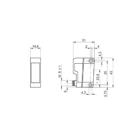 Cellule Barrage (E) P=12m LR Plast. 10-30Vdc 31*43*14 / M08 4P-Lire la description