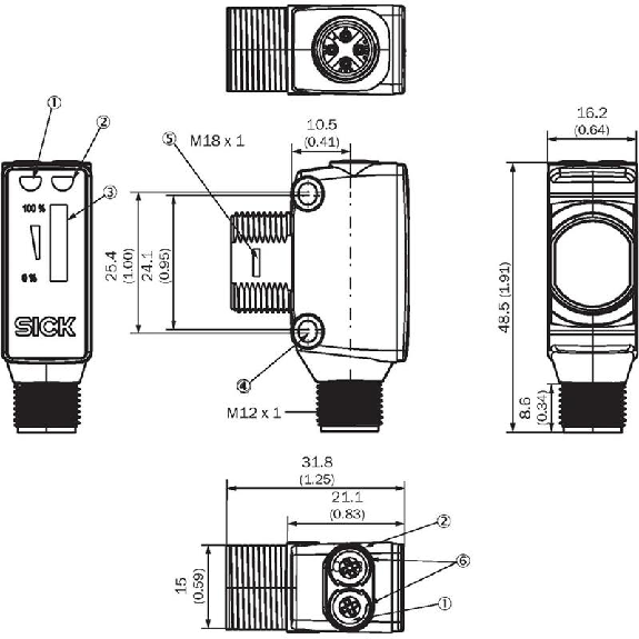 Cellule Directe PNP P=600mm Pot. PinPoint LO/DO / M12 4P-Lire la description