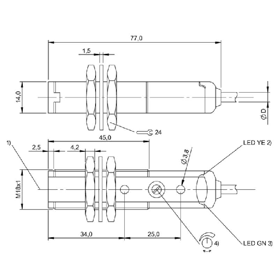 Cellule Barrage M18 (R) P=20m Pot. IR LO/DO Axial / Câble 2m-Lire la description