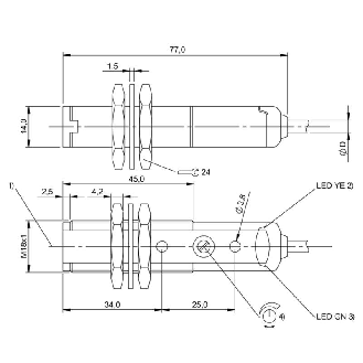 Cellule Barrage M18 (R) P=20m Pot. IR LO/DO Axial / Câble 2m-Lire la description