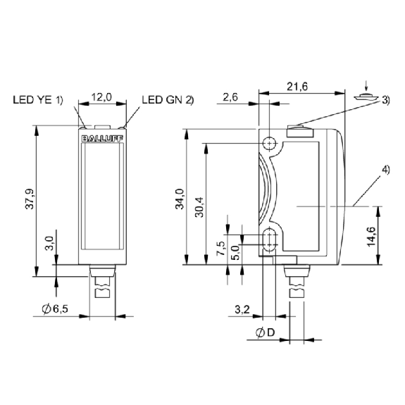 Cellule Bar. reflex PNP P=4m Teach Laser LO/DO / Câble 2m-Lire la description