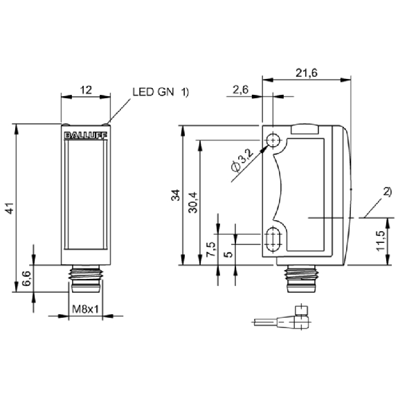 Cellule Barrage (E) PNP P=13m LR 10-30VDC / M08 3P-Lire la description