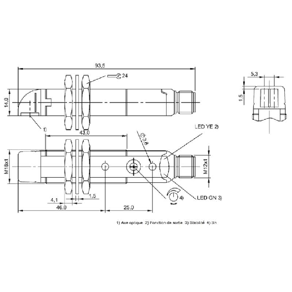 Cellule Bar. reflex M18 NPN P=3m Pot. IR LO/DO Radial Plast. / M12 4P-Lire la description