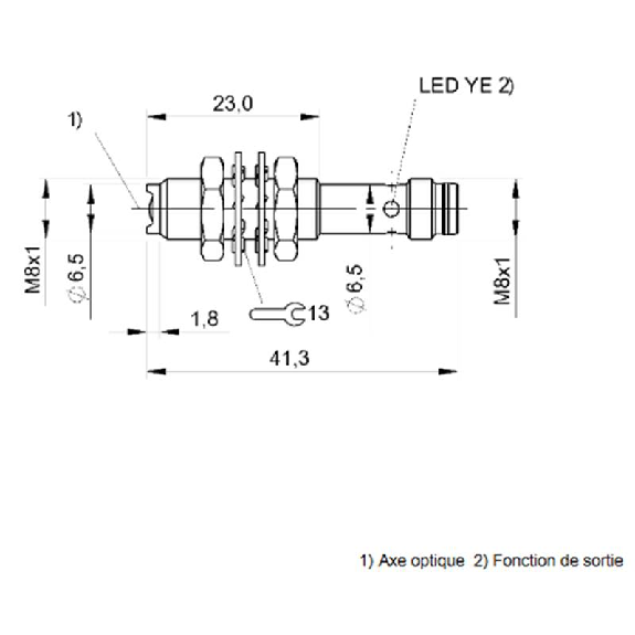 Cellule Directe PNP P=60mm LR LO Ø8x40mm Inox Axial / M08 3P-Lire la description