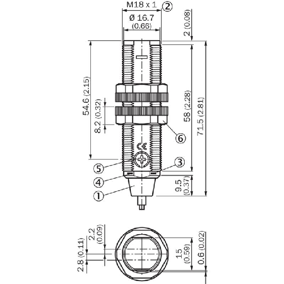 Cellule Directe M18 NPN P=1m PinPoint LO/DO Plast. Axial / Câble 2m-Lire la description