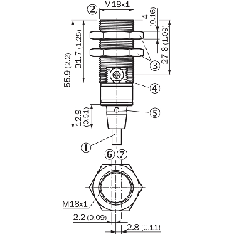 Cellule Directe M18 P=1m Pot. LR LO/DO Inox Axial / Câble 2m-Lire la description