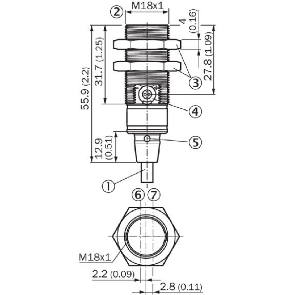 Cellule Directe M18 P=1m Pot. LR LO/DO Inox Axial / Câble 2m-Lire la description