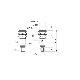 Cellule Bar. reflex M18 NPN P=3,5m Pot. LR LO/DO Axial / M12 4P-Lire la description
