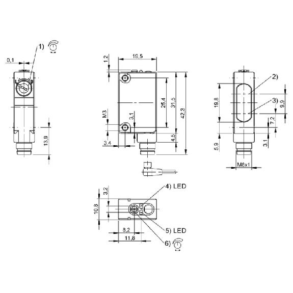Cellule Bar. reflex PNP P=5m Pot. LR LO/DO / M08 4P-Lire la description