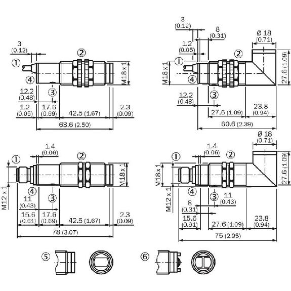 Cellule Directe M18 PNP P=400mm IR LO Plast. Radial / M12 4P-Lire la description