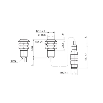 Cellule Directe PNP P=300mm Pot. IR LO/DO Plast. Axial / M12 4P+C0.1m-Lire la description