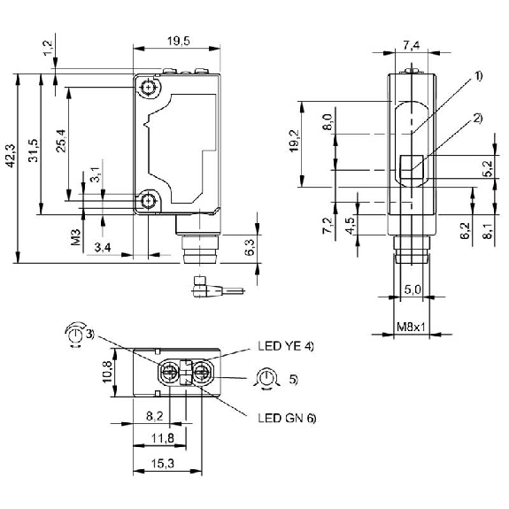 Cellule Bar. reflex PNP P=10m Pot. Laser LO/DO / M08 4P-Lire la description