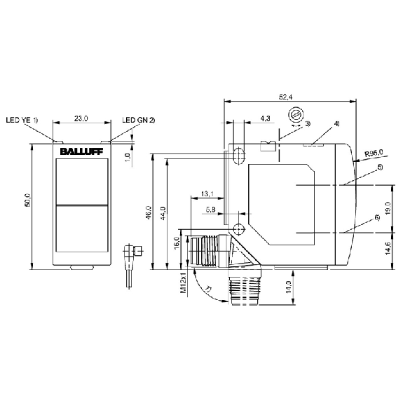 Cellule EAP PNP P=800mm Pot. Laser LO/DO 10-30Vdc / M12 4P-Lire la description