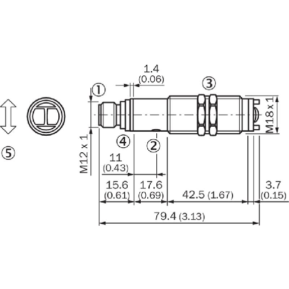Cellule EAP M18 PNP P=140mm Pot. LR LO/DO Métal Axial / M12 4P-Lire la description