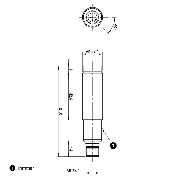 Cellule Directe M18 NPN P=200mm Pot. IR LO/DO Métal Axial M12 4P-Lire la description