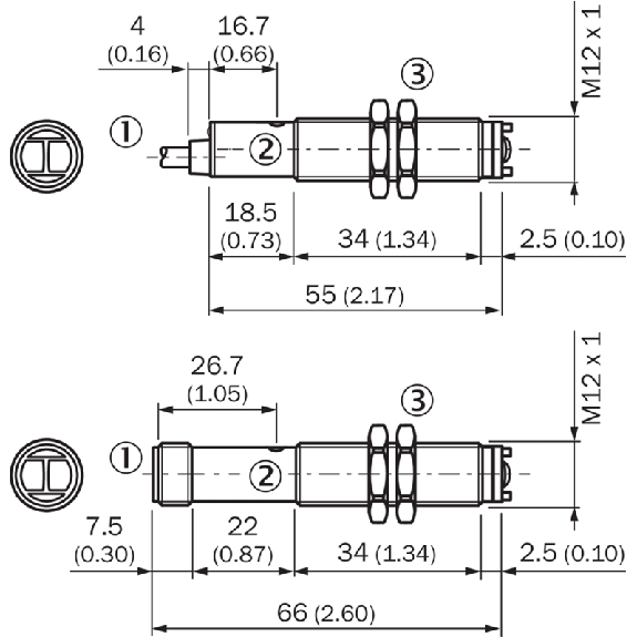 Cellule Bar. reflex M12 NPN P=2,8m LR LO/DO Métal Axial / M12 4P-Lire la description