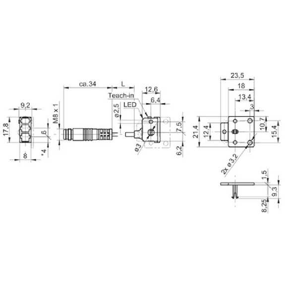 Cellule Bar. reflex NPN P=500mm LR LO/DO Plast. Axial / M08 4P+C0.2m-Lire la description