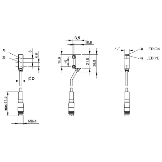 Cellule EAP PNP P=60mm LR LO / M08 4P+C0.2m-Lire la description