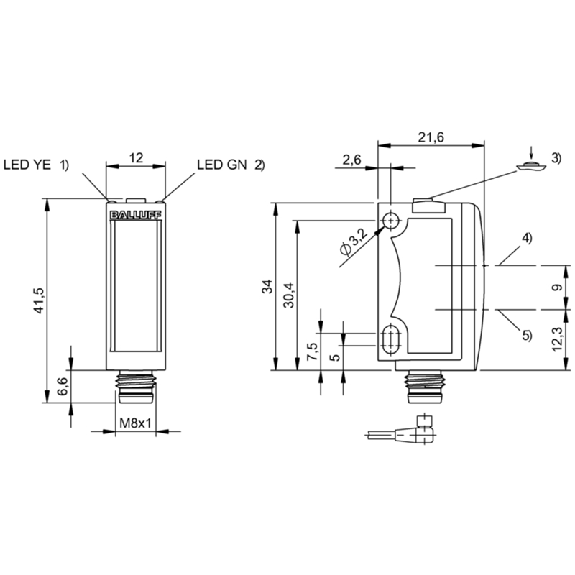Cellule Bar. reflex NPN P=4m Teach Laser LO/DO / M08 4P-Lire la description