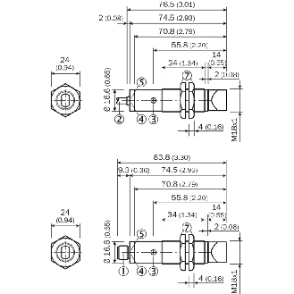 Cellule Barrage M18 PNP P=25m Pot. LR LO/DO Métal Radial / M12 4P-Lire la description