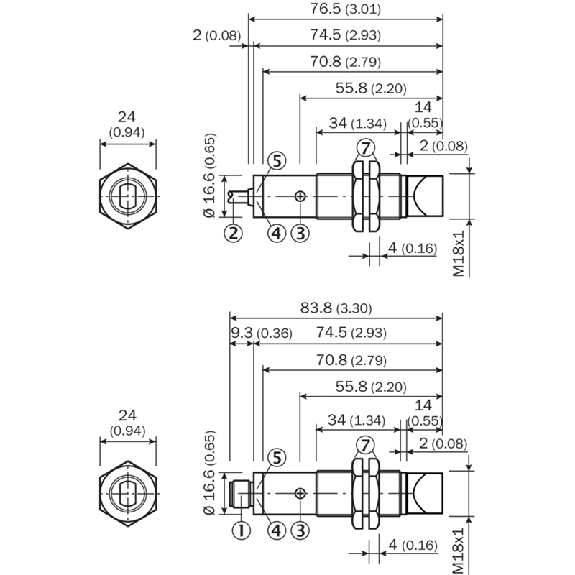 Cellule Barrage M18 PNP P=25m Pot. LR LO/DO Métal Radial / M12 4P-Lire la description