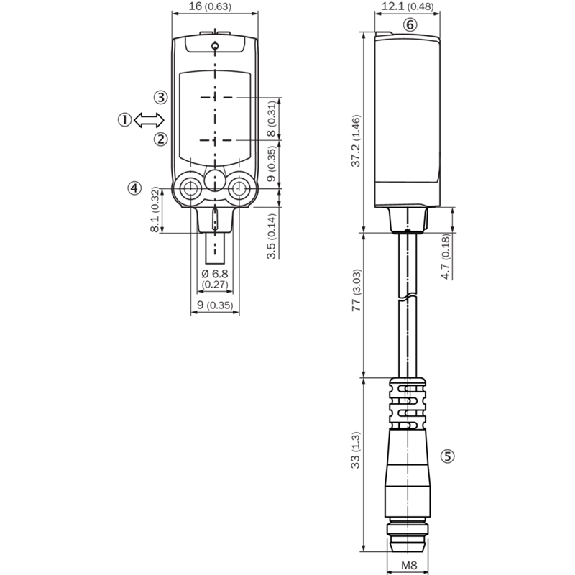 Cellule EAP PNP/NPN P=220mm PinPoint LO/DO / M08 3P+C0.1m-Lire la description