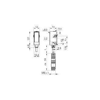 Cellule EAP PNP P=20-120mm Pot. LR DO Plast. 10-30Vdc / M08 3P+C0.3m-Lire la description