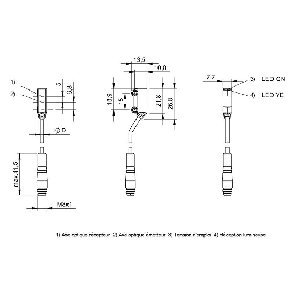 Cellule Bar. reflex PNP P=3m LR DO / M08 3P+C0.2m-Lire la description