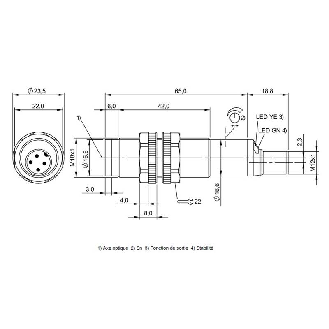 Cellule Directe M18 PNP P=350mm Laser LO Plast. Axial / M12 4P-Lire la description