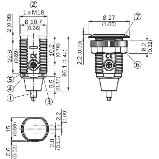 Cellule Barrage M18 NPN P=15m Pot. LO/DO Plast. Axial / Câble 2m-Lire la description