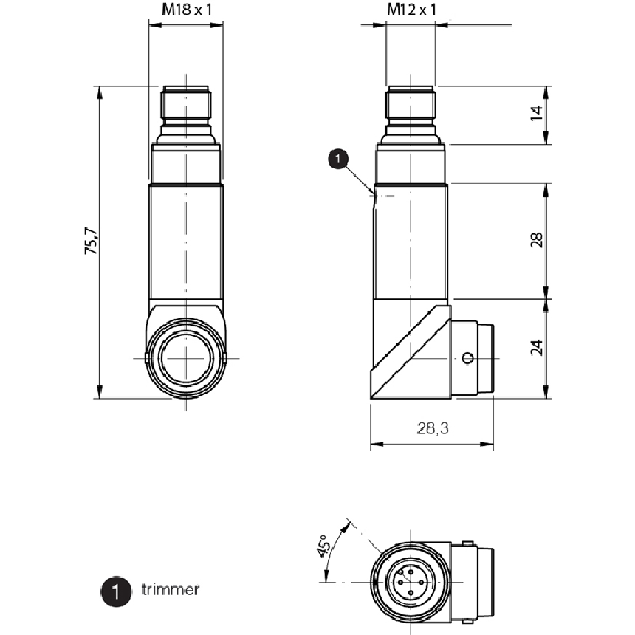 Cellule Directe M18 PNP P=100mm Pot. IR LO/DO Plast. Radial / M12 4P-Lire la description
