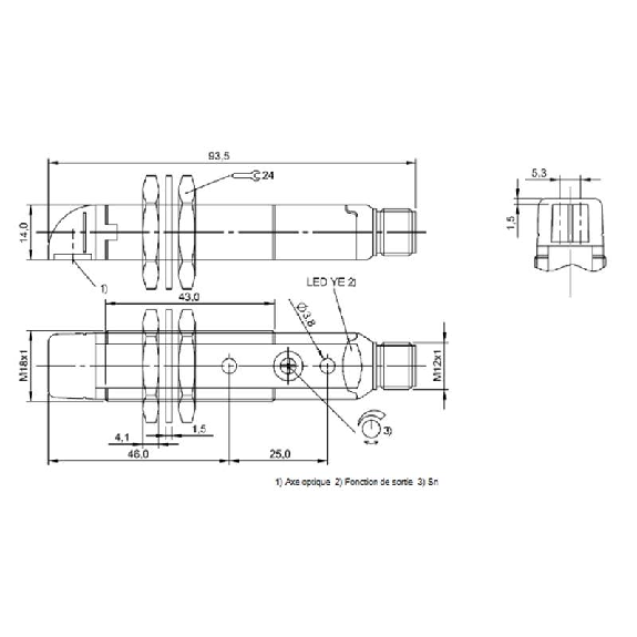 Cellule Bar. reflex M18 PNP P=9m Laser LO/DO Radial Plast. / M12 4P-Lire la description