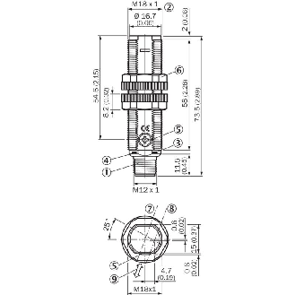 Cellule EAP M18 NPN P=300mm PinPoint LO/DO Plast. Axial / M12 4P-Lire la description