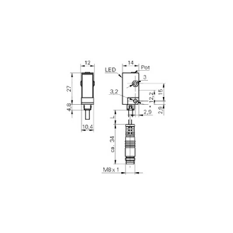 Cellule EAP NPN P=20-120mm Pot. LR LO Plast. 10-30Vdc / M08 3P+C-Lire la description