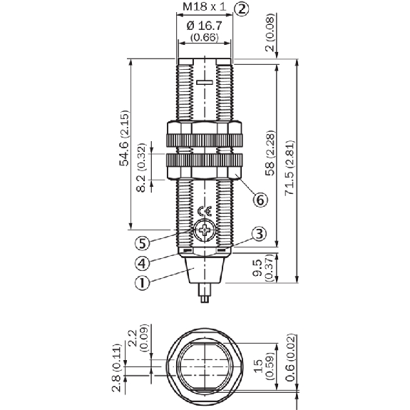 Cellule Directe M18 PNP P=1m PinPoint LO/DO Plast. Axial / Câble 2m-Lire la description