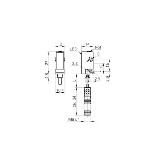 Cellule Barrage (R) PNP P=5m LR LO Plast. 10-30Vdc / M08 3P+C Cellule Barrage (R) PNP P=5m LR LO Plast. 10-30Vdc / M08 3P+C-Lire la description