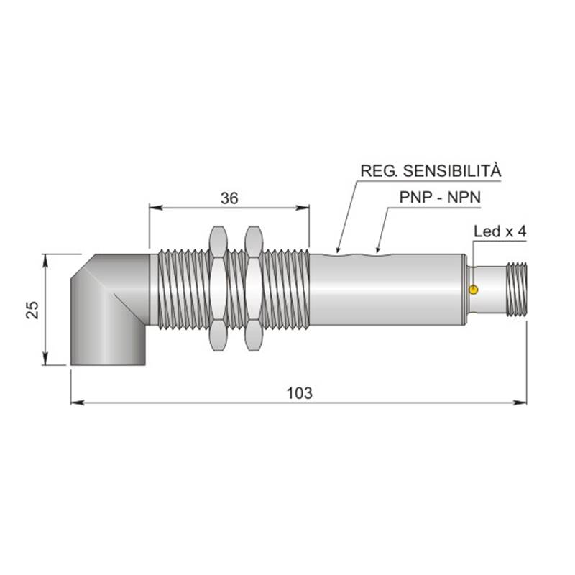 Cellule Directe M18 PNP/NPN P=200mm Pot. IR Radial Métal / M12 4P-Lire la description