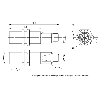 Cellule Directe M18 PNP P=400mm LR LO Métal Axial / M12 4P-Lire la description