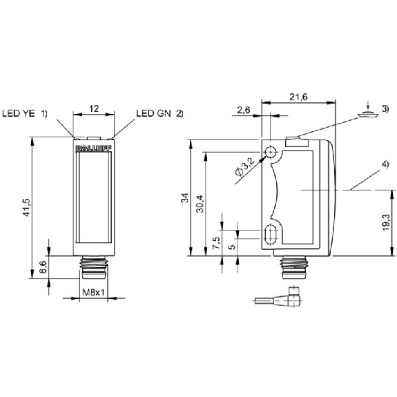 Cellule Bar. reflex transp PNP P=2m Teach LR LO/DO / M08 3P-Lire la description