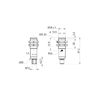Cellule Barrage (E) P=13m Pot. LR Inox IP69K WD Axial / M12 4P-Lire la description