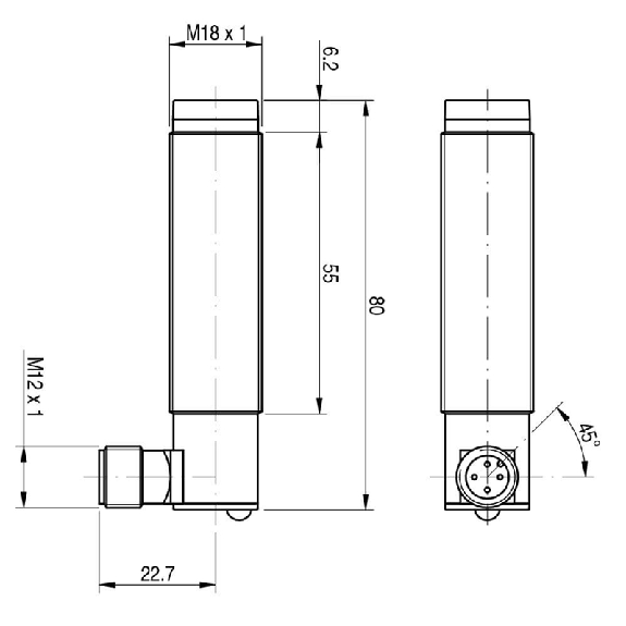 Photo.M18,NPN/PNP-NO/NC,M12 90°,Receiver-Lire la description