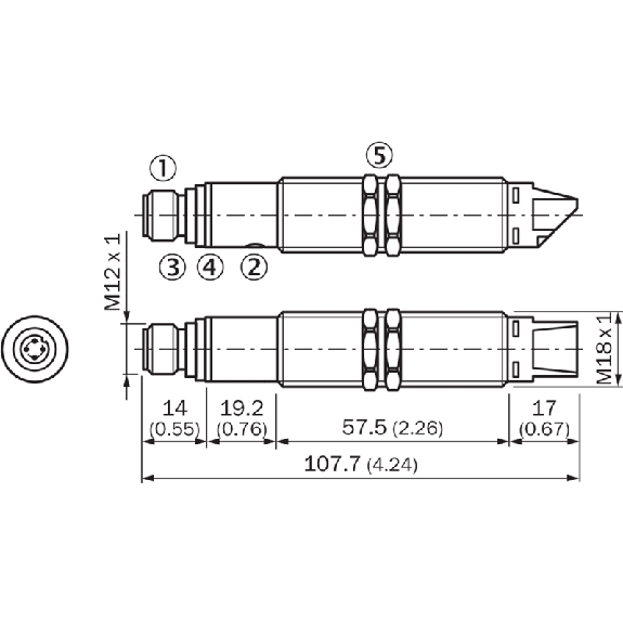Cellule Directe M18 PNP P=250mm Laser LO/DO / M12 4P-Lire la description