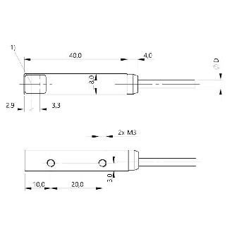 Cellule Barrage (E) P=3m Laser Métal Radial 10-30Vdc / Câble 2m PUR-Lire la description
