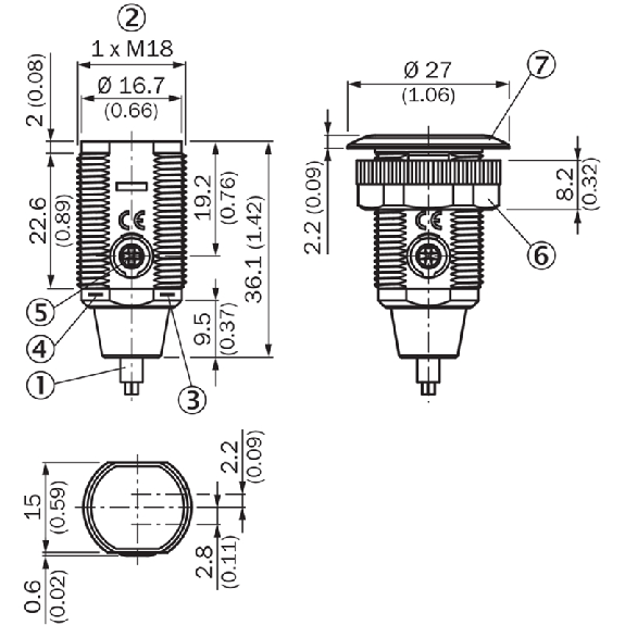 Cellule Bar. reflex transp. M18 PNP P=7.2m LO/DO Plast. Axial / C2m-Lire la description