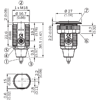 Cellule Bar. reflex transp. M18 PNP P=7.2m LO/DO Plast. Axial / C2m-Lire la description