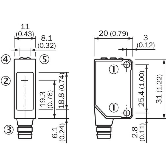 Cellule Bar. reflex PNP P=4m Pot. LR LO/DO 10-30Vdc / M08 3P Cellule Bar. reflex PNP P=4m Pot. LR LO/DO 10-30Vdc / M08 3P-Lire la description
