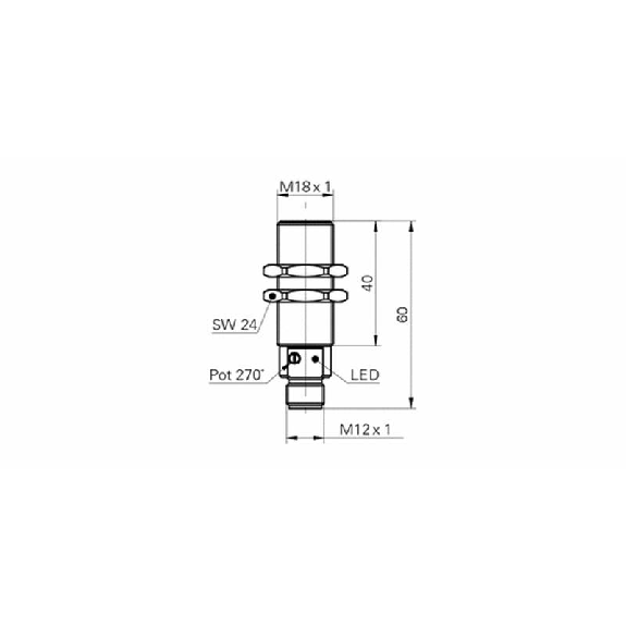 Cellule Directe M18 NPN P=430mm Pot. IR LO Métal Axial / M12 4P-Lire la description