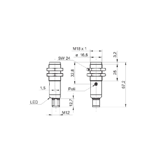 Cellule Bar. reflex transp. M18 NPN P=500mm LR LO/DO Inox WD / M12 4P-Lire la description
